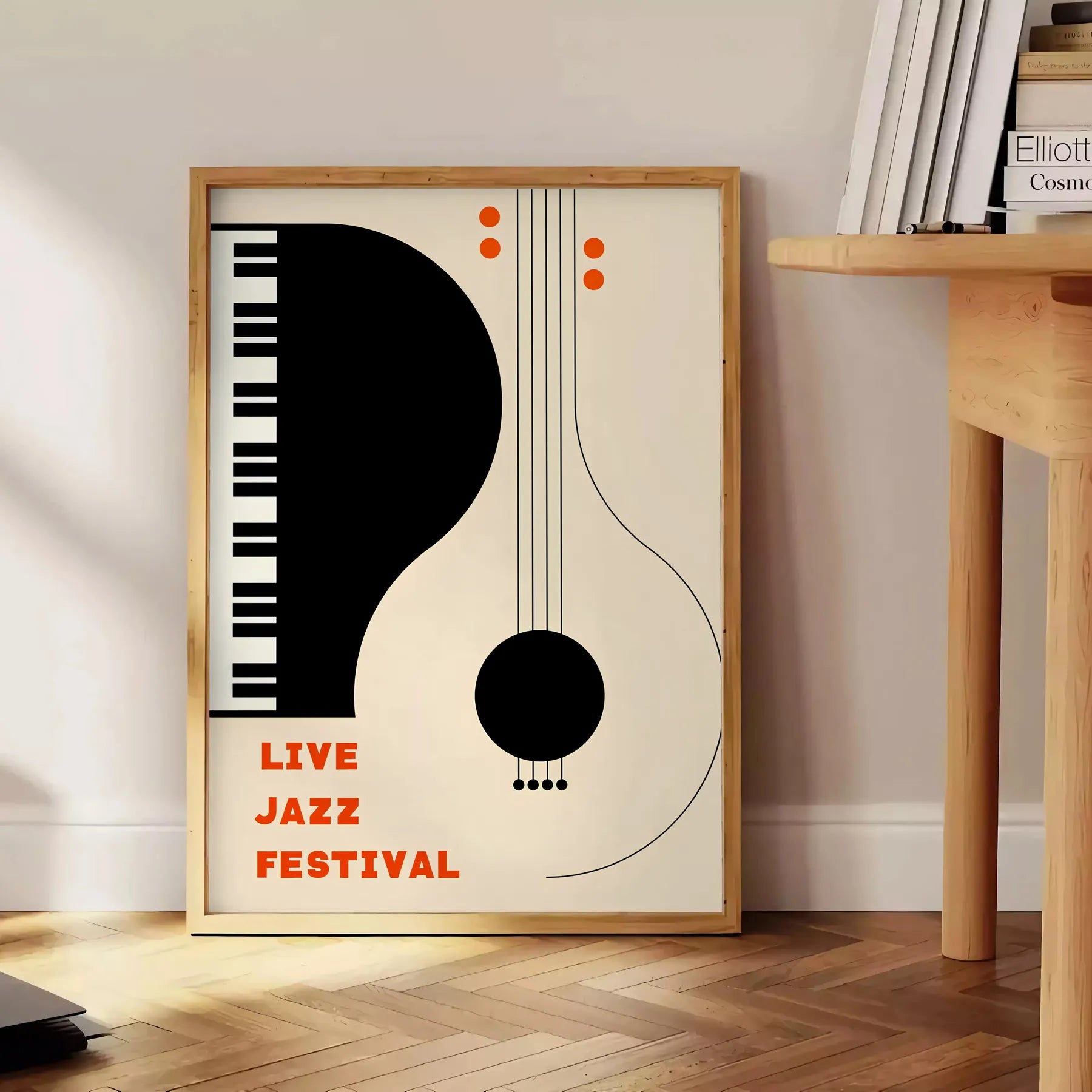 space vibrant rhythm Live Jazz Festival LR maximalist poster orange black striking wall art perfect gift music lovers sizes A4 cm A0 decor stunning artwork